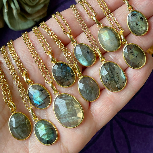 Labradorite Faceted Gold Pendant Necklace