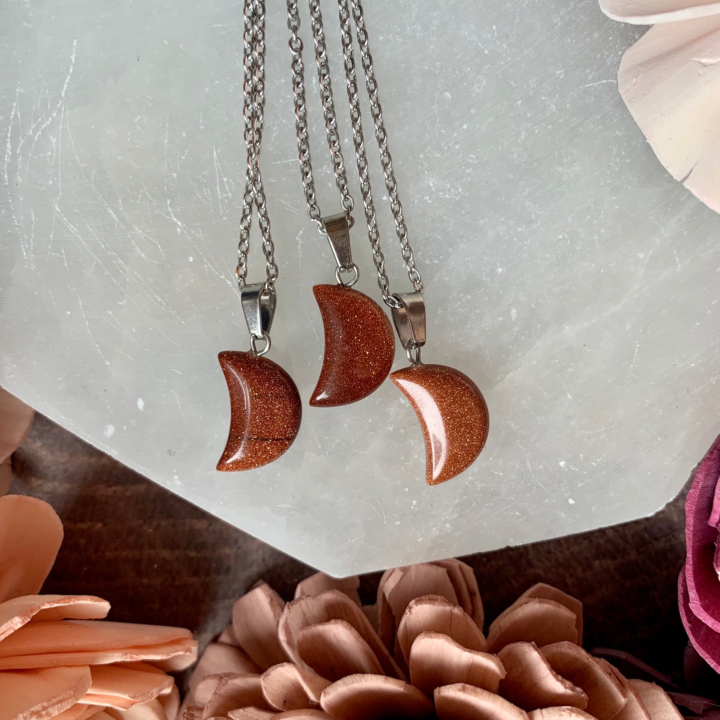 Small Goldstone Moon Necklace