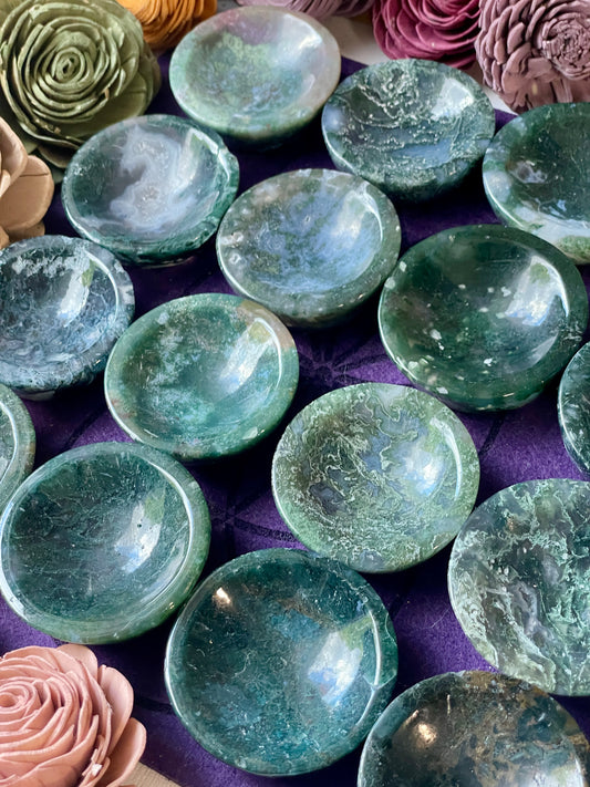 Moss Agate Small Round Bowl