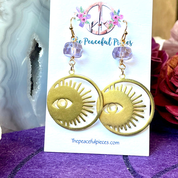 Amethyst Dangling Moon/Sun/Eye Earrings