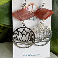 Carnelian Lotus Flower Dangling Earrings