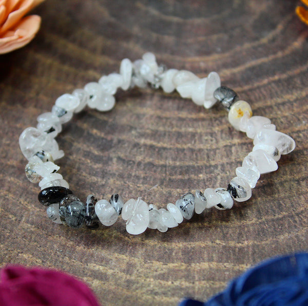 Tourmalinated Quartz Chip Bead Bracelet