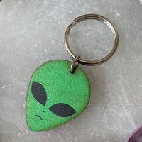 Alien Head Wood Keychain