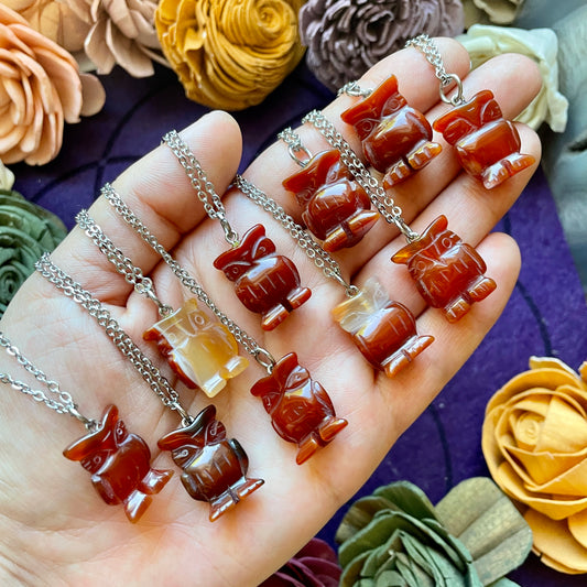 Carnelian Agate Owl Carving Necklace