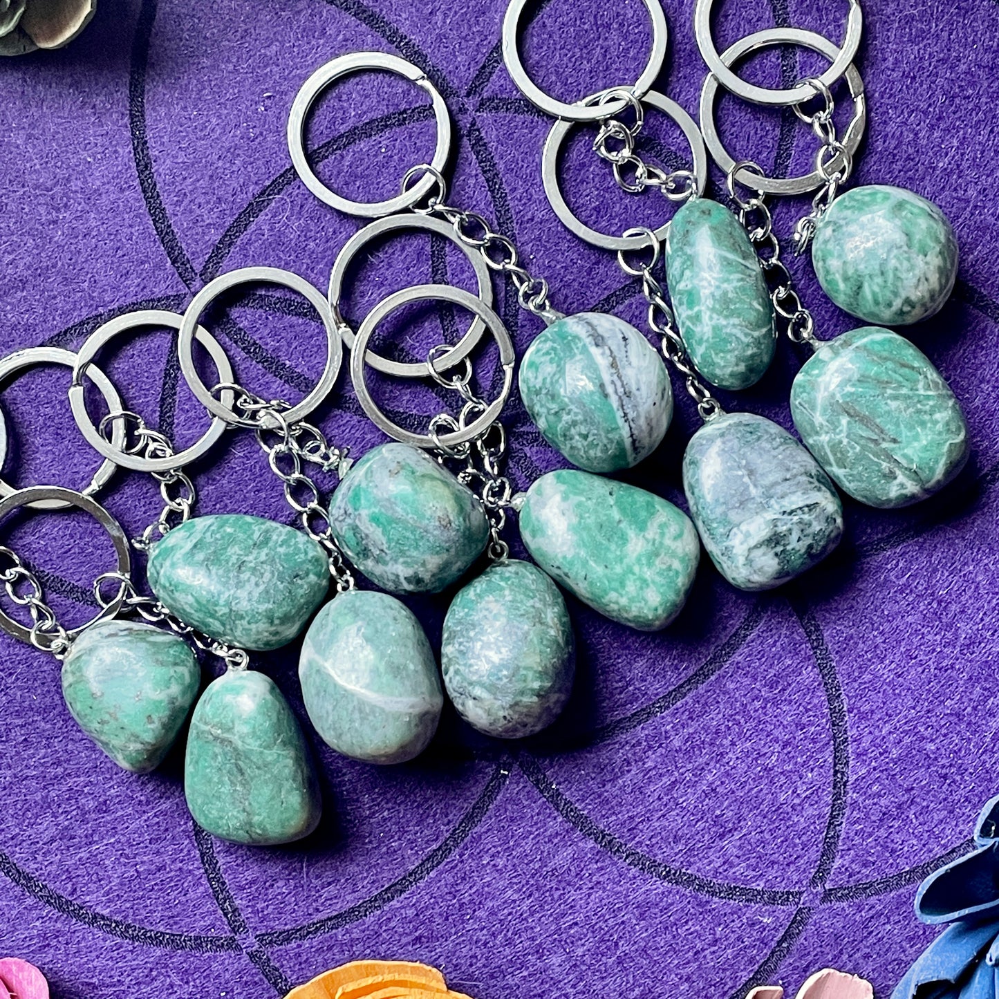 Jade Tumble Stone Keychain