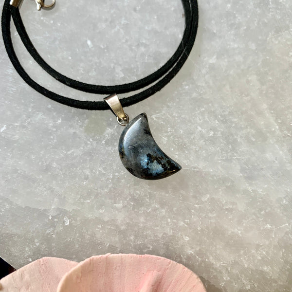 Small Larvikite Moon Necklace