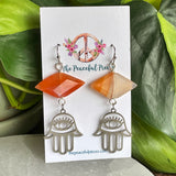Carnelian Hamsa Hand Dangling Earrings