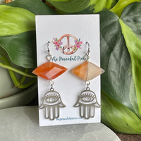 Carnelian Hamsa Hand Dangling Earrings