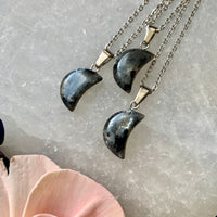 Small Larvikite Moon Necklace