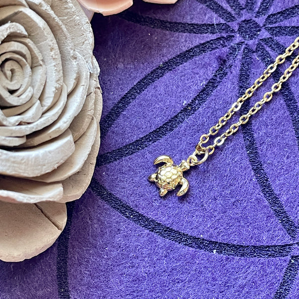 Small Gold Turtle Charm Necklace