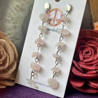 Dangling Rose Quartz Chip Earrings